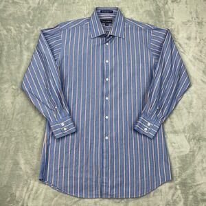 Paul Fredick Dress Shirt Mens 15.5 Blue Striped Non-Iron Trim Fit Finest Cotton